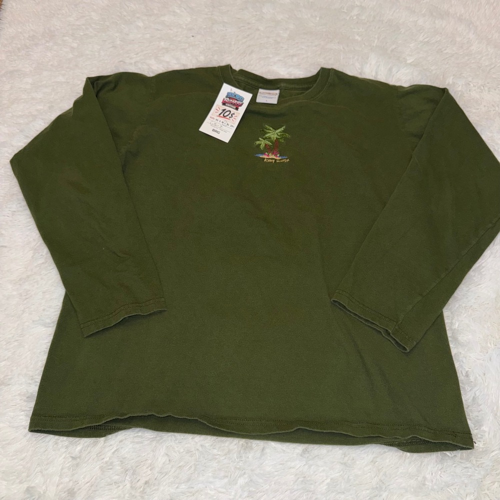 Crazy Shirts Long Sleeve T-Shirt Women L Olive Green Key West Palm Tree